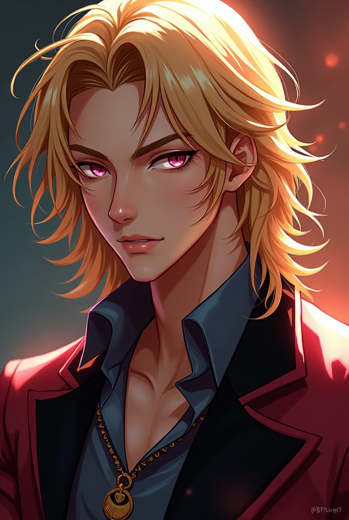 create a hazbin hotel style angel with medium long blonde hair perfect handsome man  
