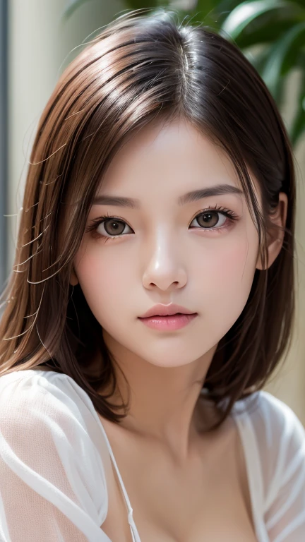 Highest quality、8k傑作、Ultra-high resolution、(Photorealistic:1.3)、RAW Photos、1 person、Brown hair short bob、Glowing Skin、1 personの超美人女子大生、((Ultra-Realistic Details))、Portrait、Global Illumination、Shadow、Octane Rendering、8k、Super sharp、Very intricate details、Realistic Light、CGSoation Trend、Beautiful Eyes、Shining Eyes、To the camera、White shirt、sheer、blush、Cleavage、Half-dressed、Being spied on while changing、amount