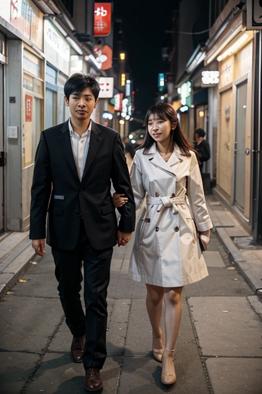 South Korean couple walking down the street in a romantic way