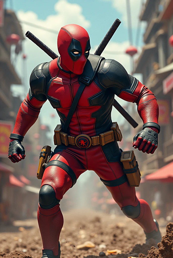 An indian superhero deadpool ,fighting in india with an indian mutant monster