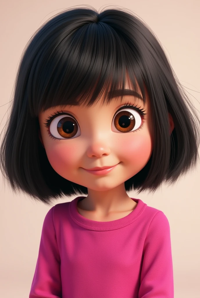 Masha from the cartoon Masha and the Bear. Ultra realistic looking at the camera. with a pink outfit