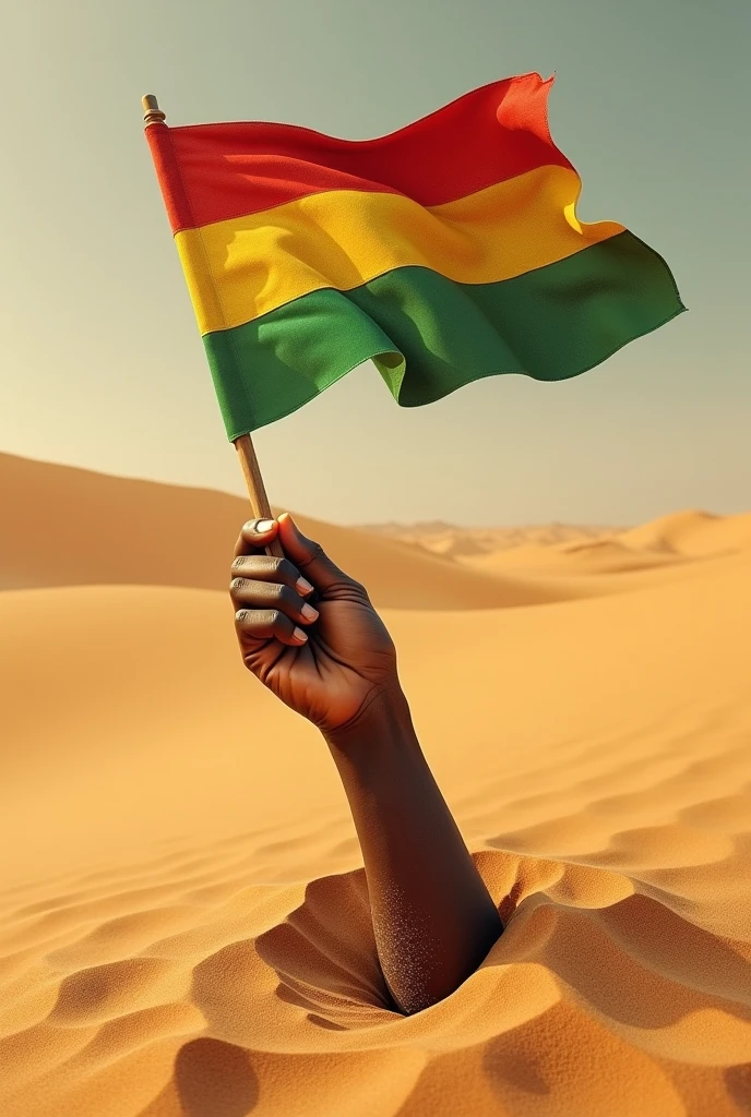 Generated a hand in the sand holding the flag of Burkina Faso
