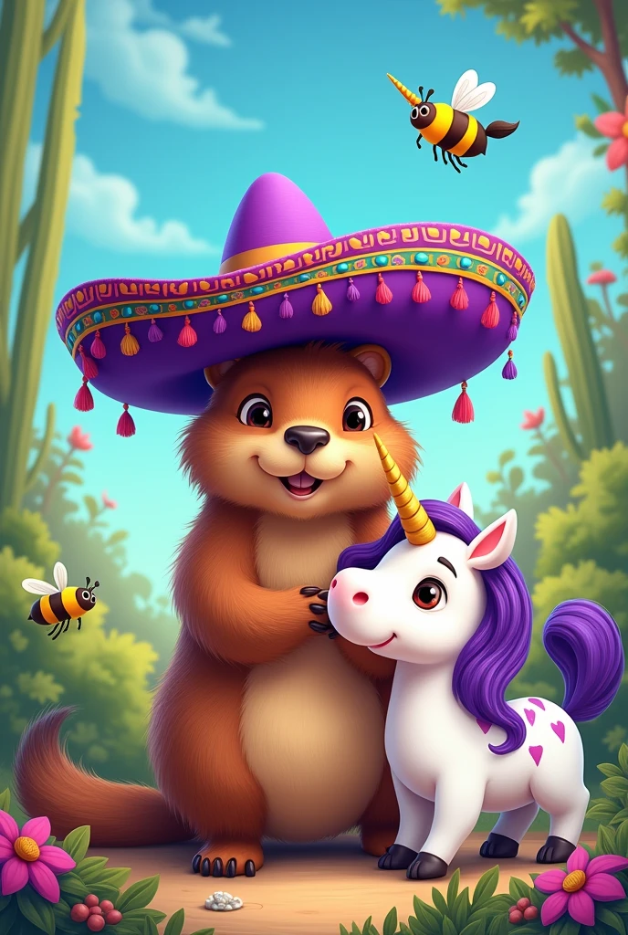 Une licorne avec une marmotte mexicaine et une chèvre