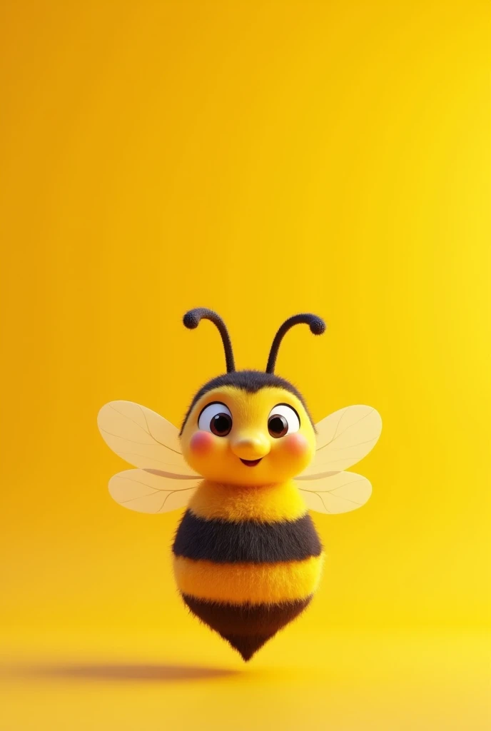 A cute 3d bee and behind a yellow background