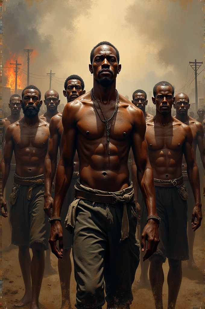 create a work of art inspired by the Burns uprising. the work must reflect the essence of the movement, highlighting the struggle, the resistance and desire for freedom of the enslaved