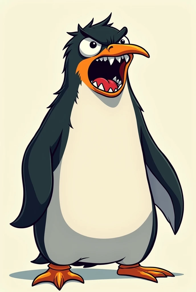 Create an angry penguin with an open mouth, in a shirt
