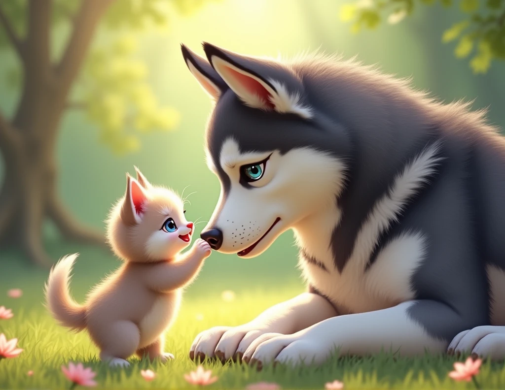 Kitten with husky