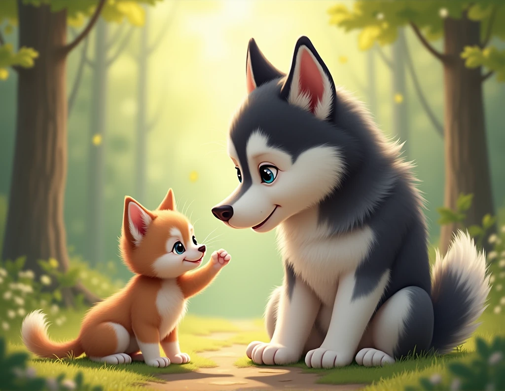 Kitten with husky