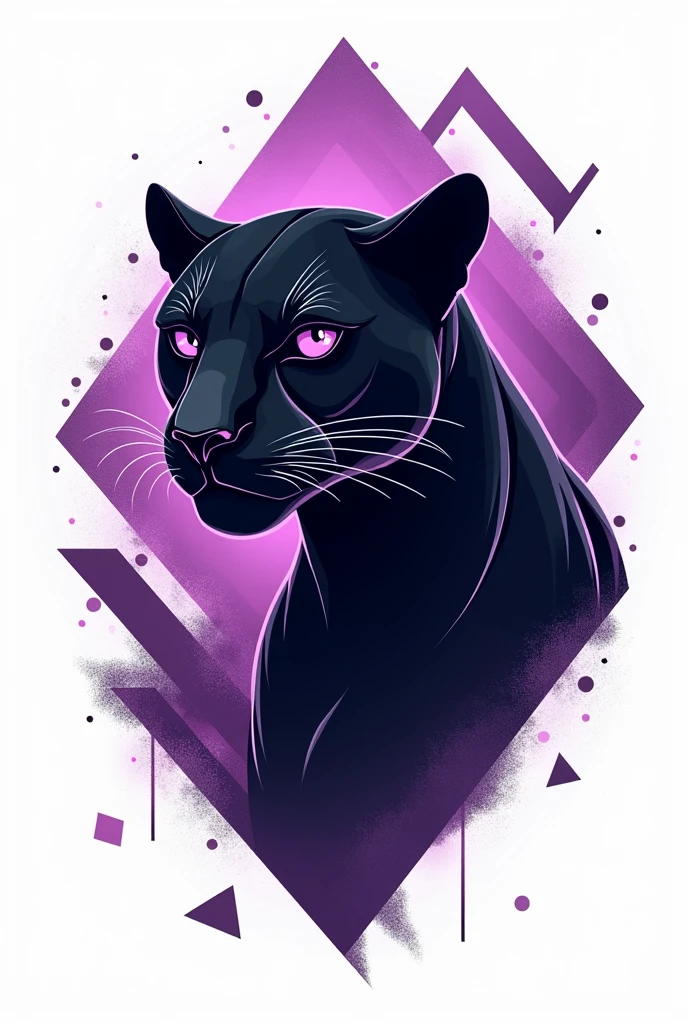 **shirt color:** White - **Design Principal:** A stylized panther in the center, with elegant lines and details that highlight its powerful shape. The panther can have an intense and confident look.
- **Additional Detail:** Purple elements around the panther, such as geometric shapes or artistic features that complement the design. These details can include soft shadows or patterns that create a sense of movement and dynamism..
- **styled:** Modern and bold, ideal for those who like an artistic and fashionable touch.