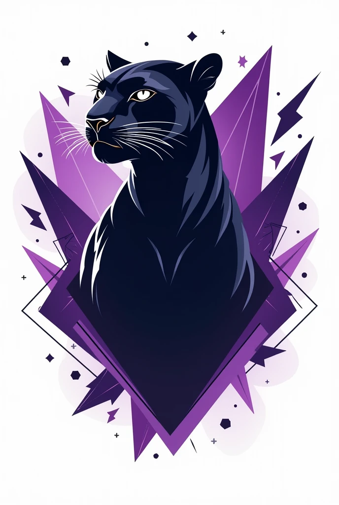 **shirt color:** White - **Design Principal:** A stylized panther in the center, with elegant lines and details that highlight its powerful shape. The panther can have an intense and confident look.
- **Additional Detail:** Purple elements around the panther, such as geometric shapes or artistic features that complement the design. These details can include soft shadows or patterns that create a sense of movement and dynamism..
- **styled:** Modern and bold, ideal for those who like an artistic and fashionable touch.