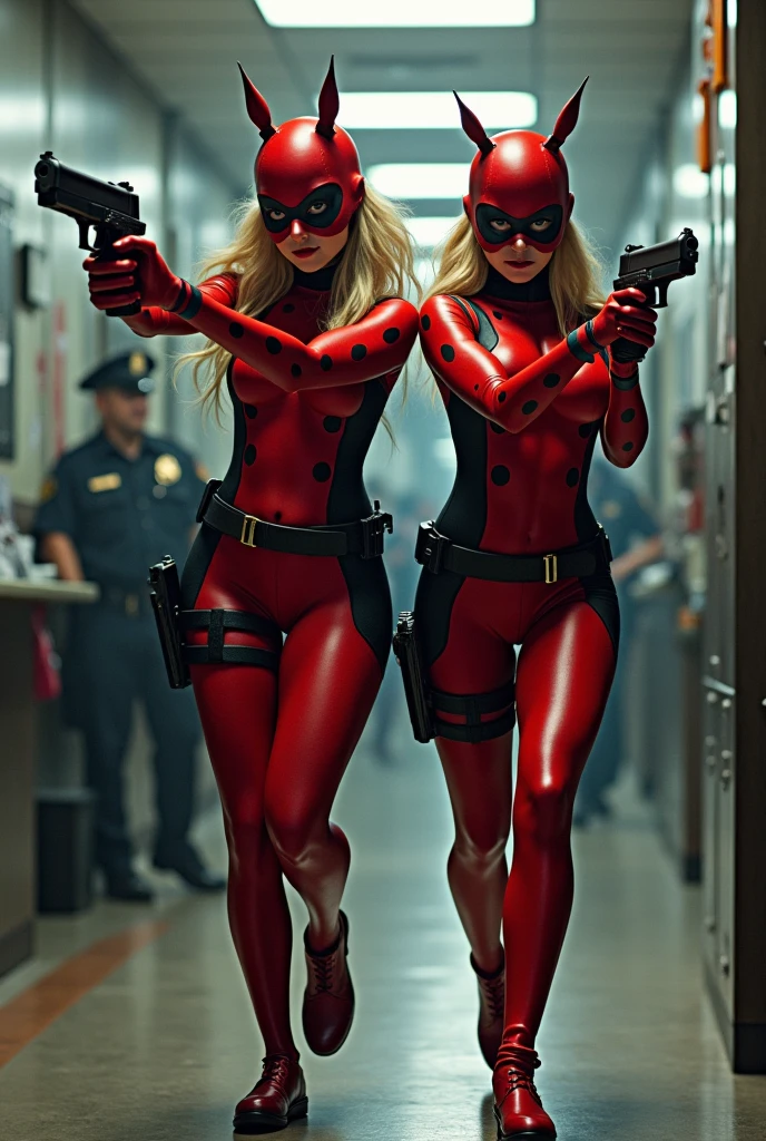 2 famme qui porte un cosplay de ladybug avec des pistolet font un braquage dans un comiseria pour volé des objets de valeur 