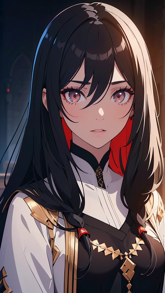 Girl1,(black long hair, Long eyelashes),(white eye shadow), (black Arabic abaya dress,red waist belt), (soft expression), (Highly detailed CG,module,8K wallpapers)،(Highest quality, high resolution, beautiful lighting, realistic shadow, high resolution)،(Detailed skin, highly detailed, detailed faces and eyes, realistic eyes) 