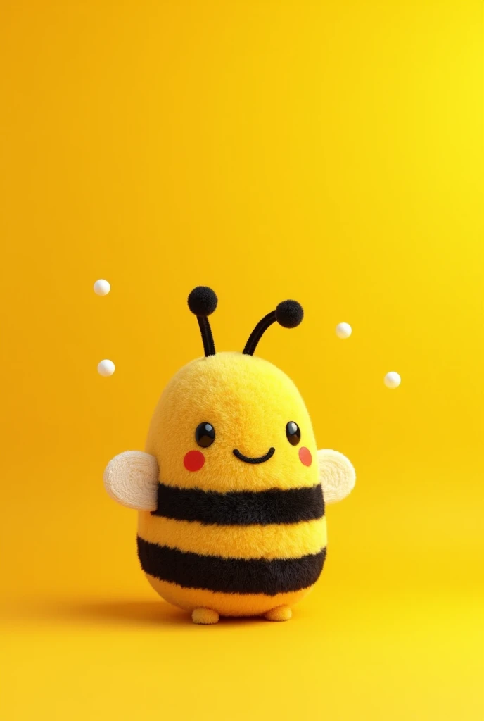 A plush bee and behind a yellow background