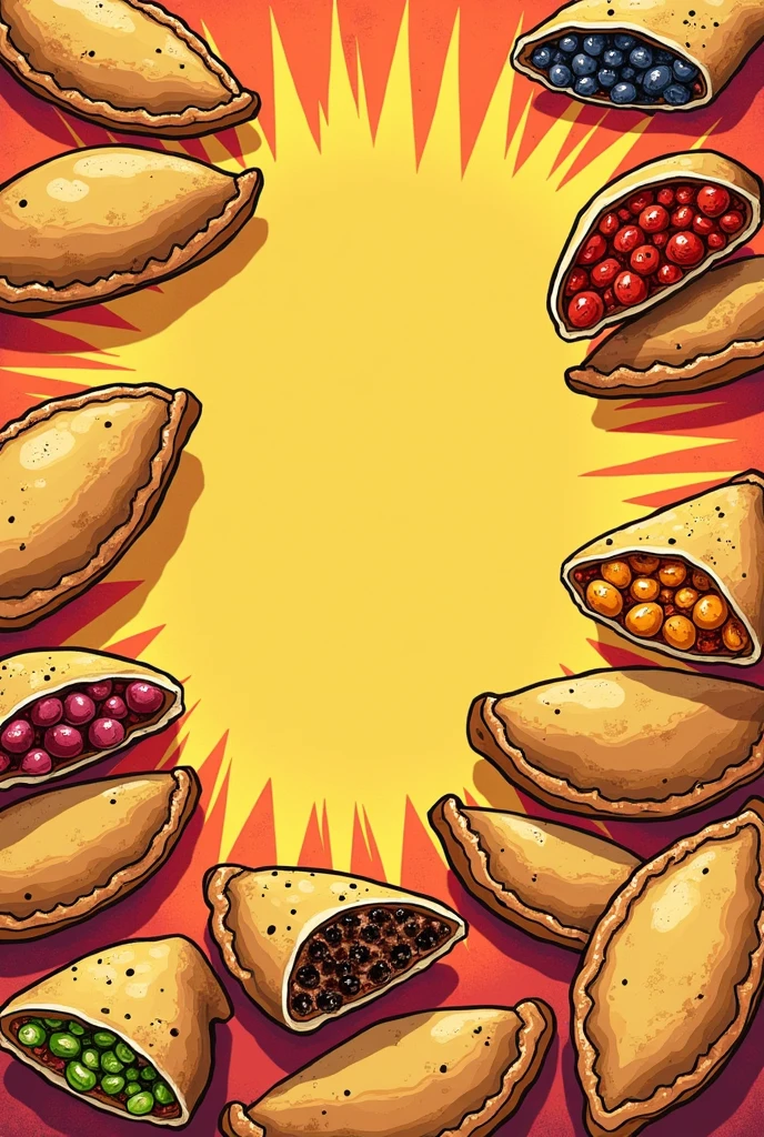 Comic photo of empanadas for the background of a poster
