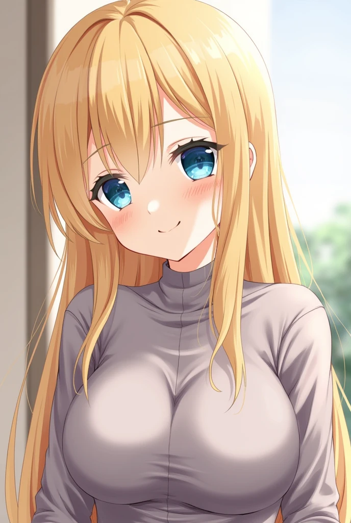 2,in the style of Hegre, 1girl, blonde hair, blue eyes, blurry, blurry background, breasts, depth of field, lips, long hair, looking at viewer, medium breasts, realistic, smile, solo