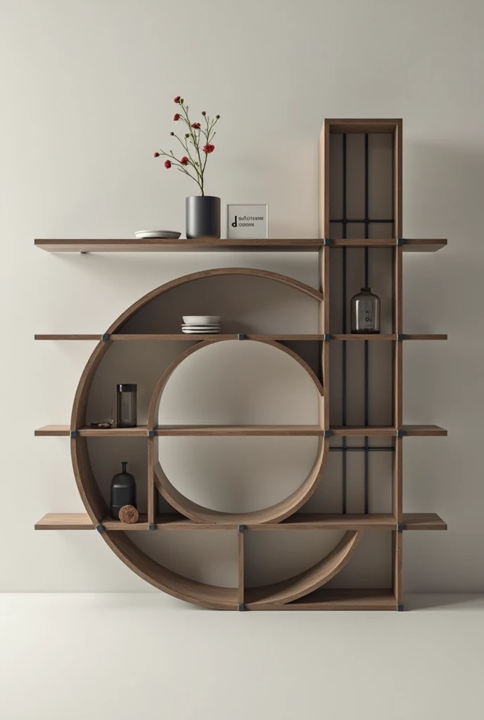 a custom and architectural furniture company With two shelves in "L" complementing each other and with the initials of the company " D FURNITURE" AND SOME DECORATION ITEMS