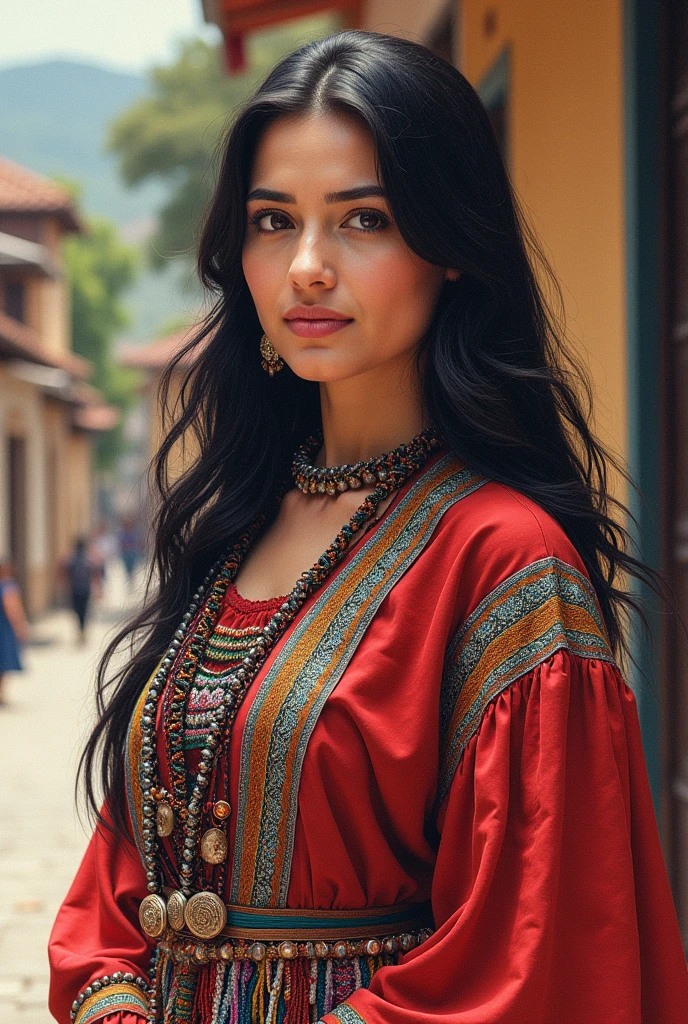 Drawing of a woman in the typical costume of Quetzaltenango 