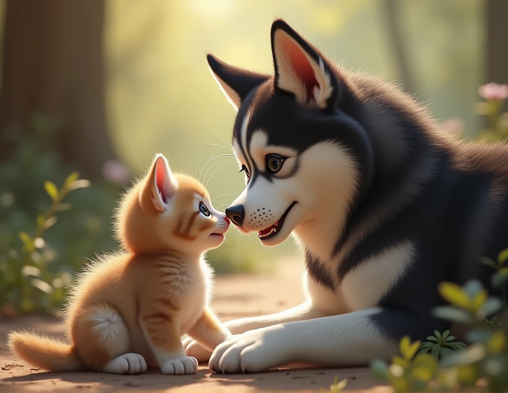 Meilleure qualité, haute résolution, réaliste chaton avec husky