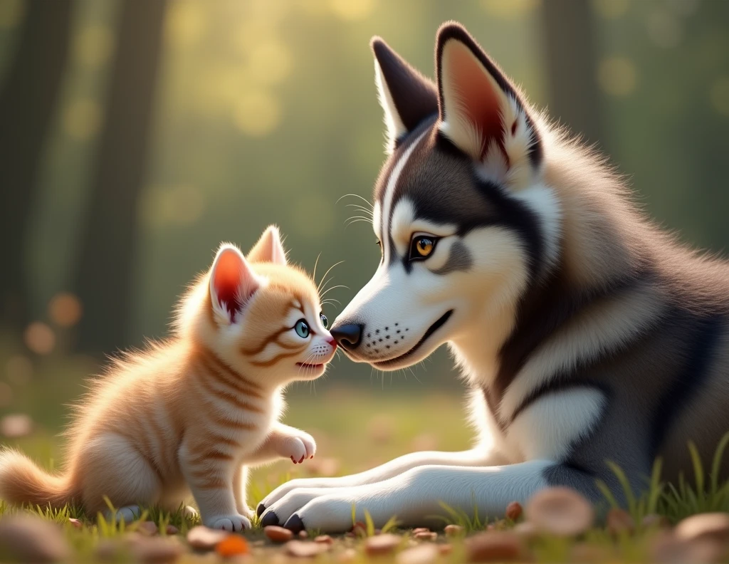 Meilleure qualité, haute résolution, réaliste chaton avec husky