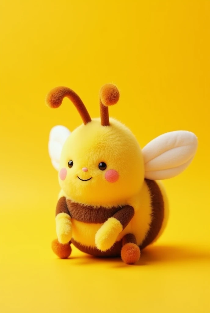 A plush bee and behind a yellow background 