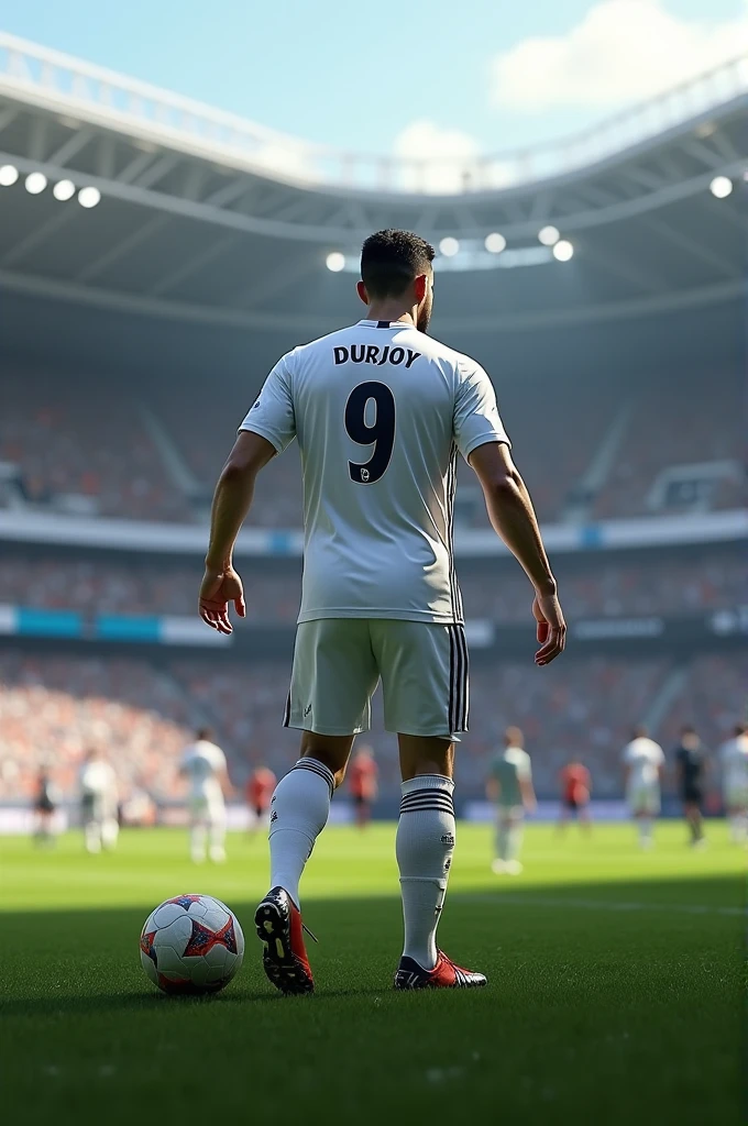 Real madrid jersey wearing name Durjoy number 9 on playing football