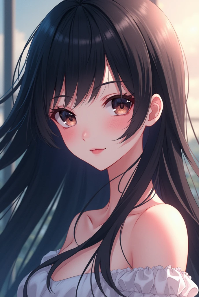 Beautiful brunette woman with black hair anime
