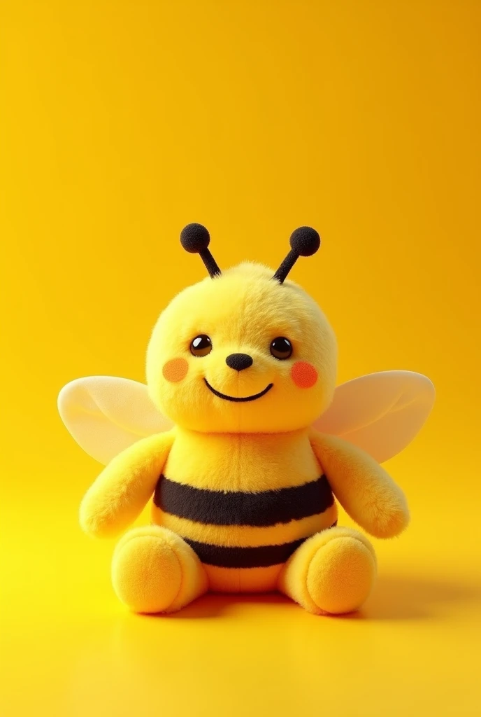A plush bee and behind a yellow background