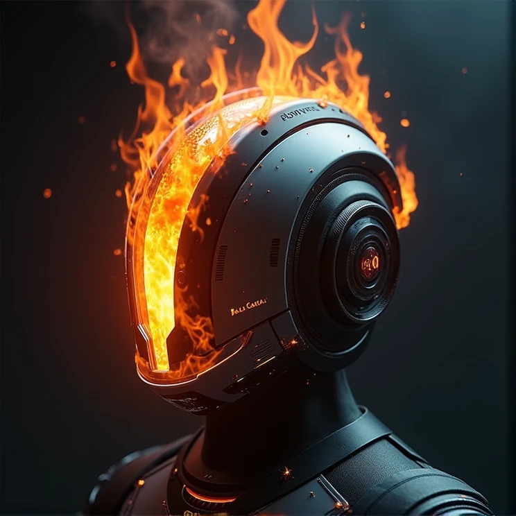 Create a headset on fire with the name Júlio Curaça on the side