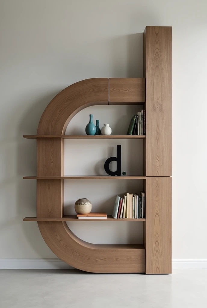 a custom and architectural furniture company With two shelves in "L" complementing each other and with the initials of the company " D FURNITURE" AND SOME DECORATION ITEMS 