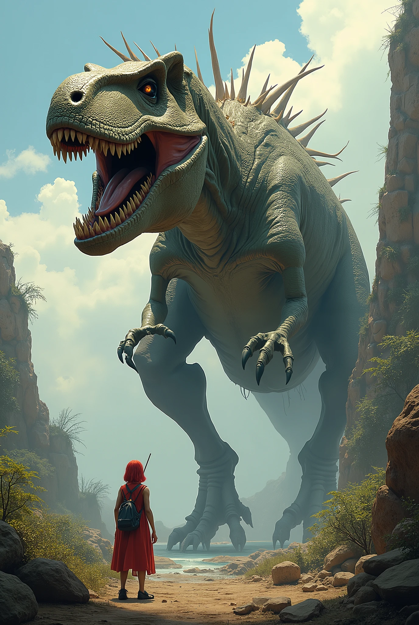 A Tyrannosaurus-Rex arrives and eats the man