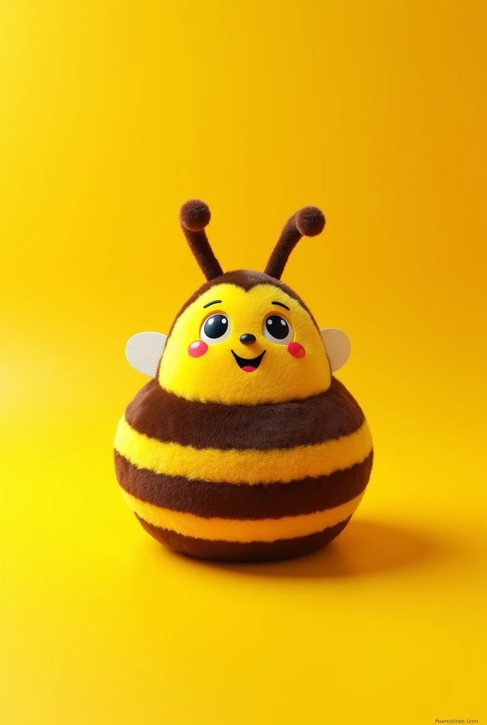 A round plush bee and behind a yellow background 