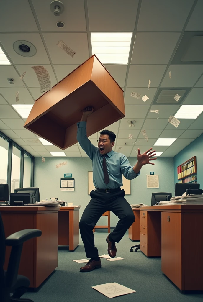 Make someone angry and Chinese by throwing a desk