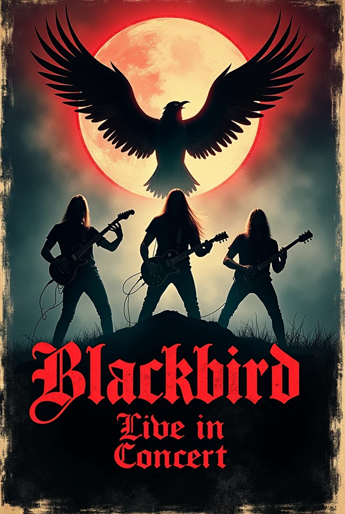 rock concert poster, rock metal legends live in concert promo poster with the text "Blackbird"