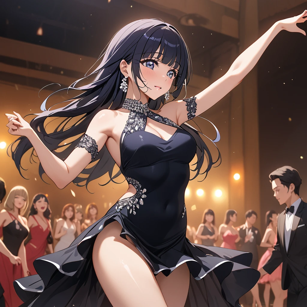 ((Highest quality)), ((masterpiece)), (detailed), （Perfect Face）、The woman is Reika Aoki with semi-long hair、Woman wears Latin dance dress in South America、The woman is dancing Latin dance passionately