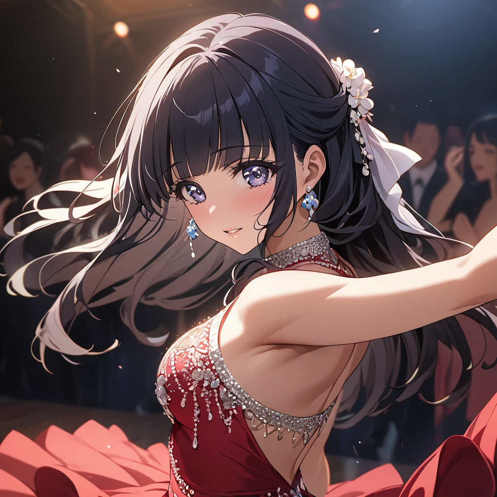 ((Highest quality)), ((masterpiece)), (detailed), (Perfect Face)、The woman is Reika Aoki with semi-long hair、Woman wears Latin dance dress in South America、The woman is dancing Latin dance passionately