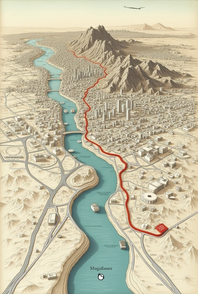 Create an image of a map from downtown Santiago to Magallanes



