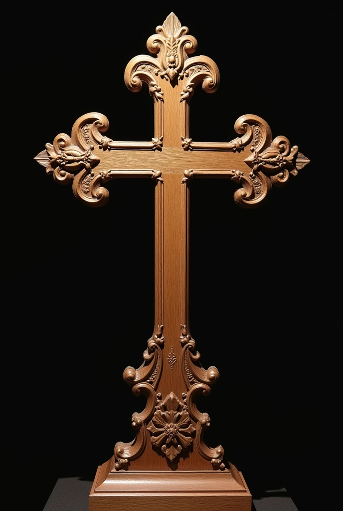 Wooden cross, Baroque style, with space on the crossbar to write a person's name