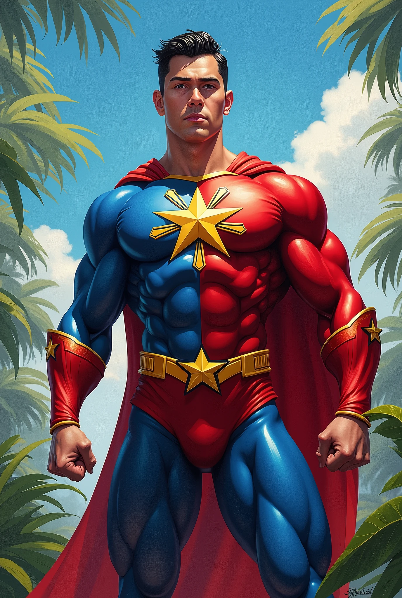 generate Philippine flag as a superhero with 3 stars