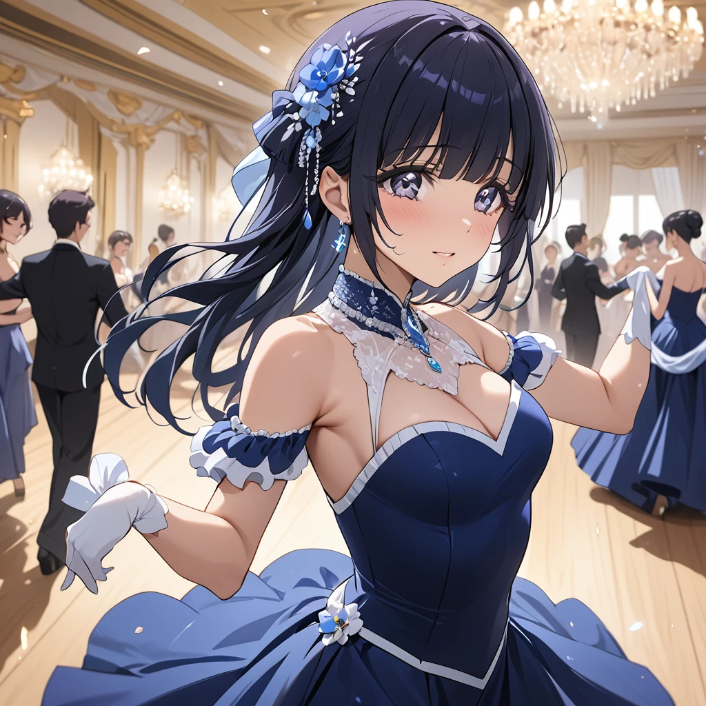 ((Highest quality)), ((masterpiece)), (detailed), （Perfect Face）、The woman is Reika Aoki with semi-long hair、A woman is dancing ballroom in a ballroom costume