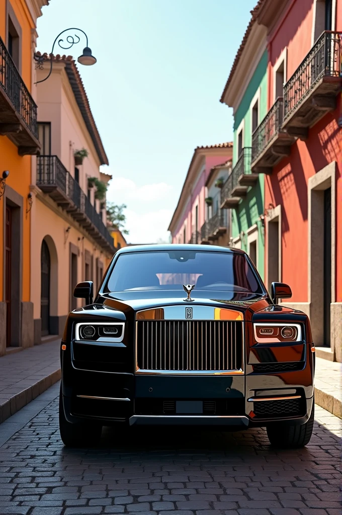 Black Rolls Royce Cullinan being driven through the streets of Morelia Michoacán 