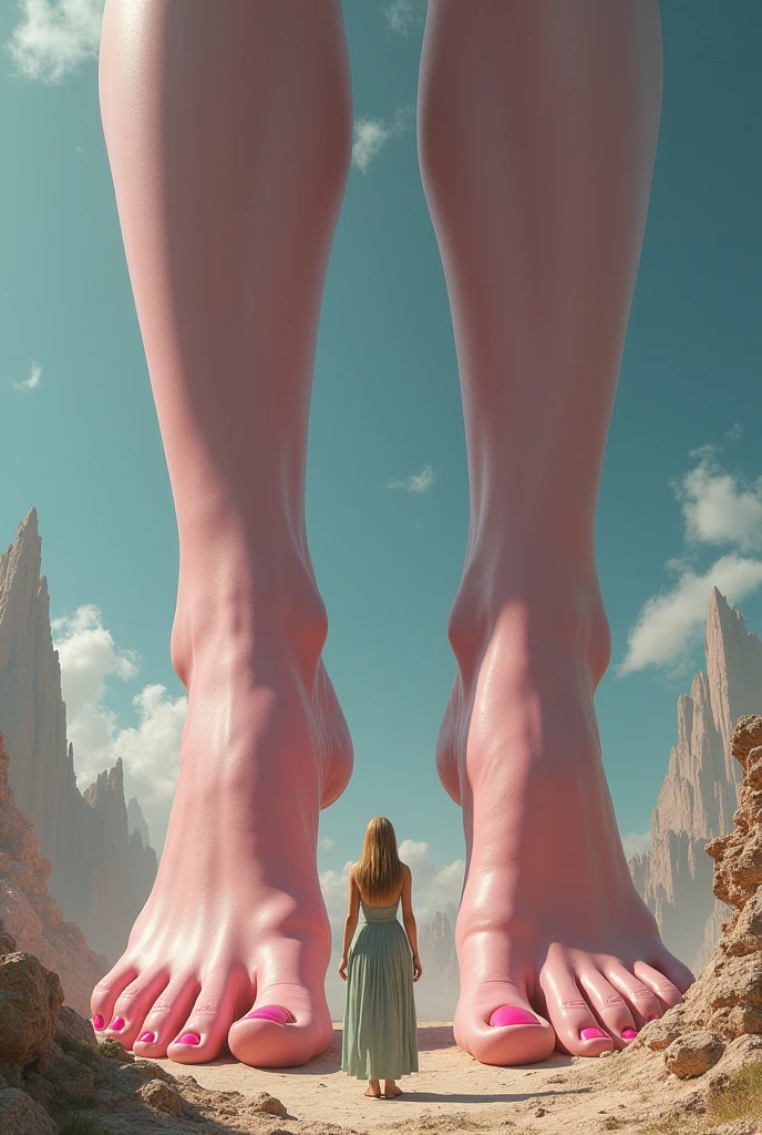 Giantess point of view, she is about to step on me, barefoot pink soles