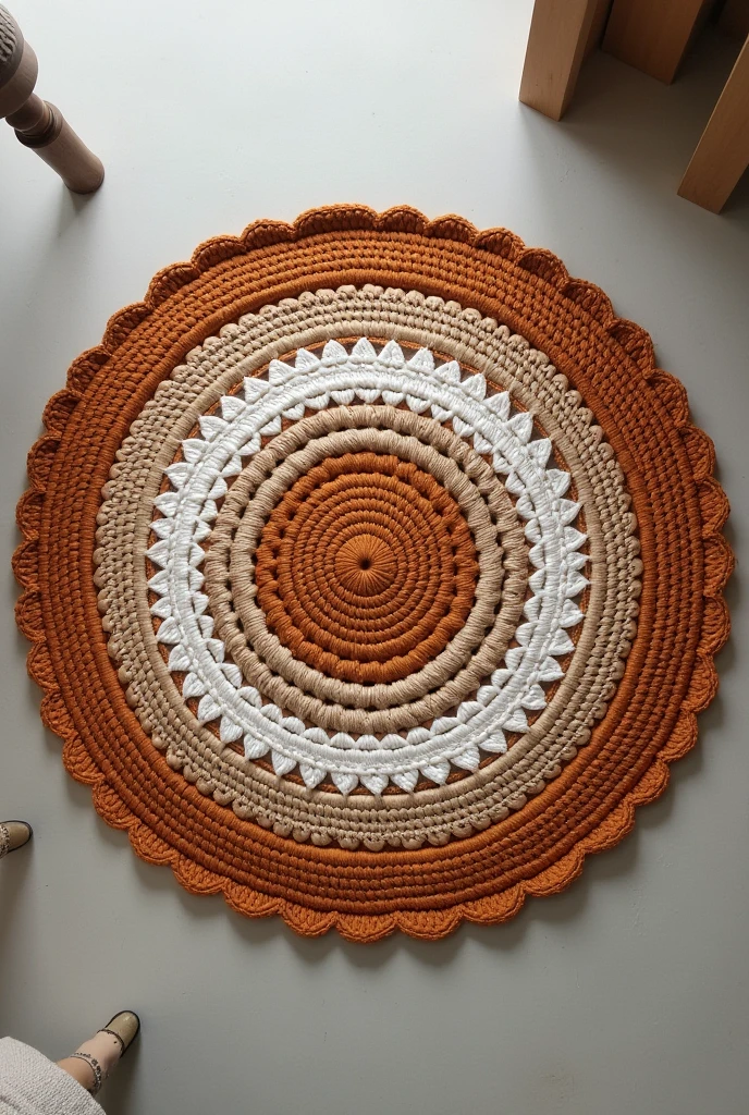 round crochet rug seen from above showing the whole thing