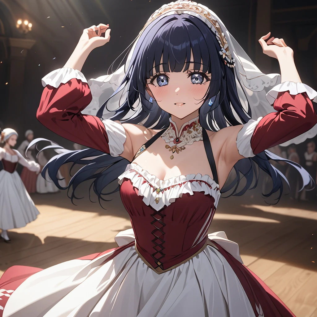 ((Highest quality)), ((masterpiece)), (detailed), （Perfect Face）、The woman is Reika Aoki with semi-long hair、A woman is dancing Georgian dance in Georgian dance costume