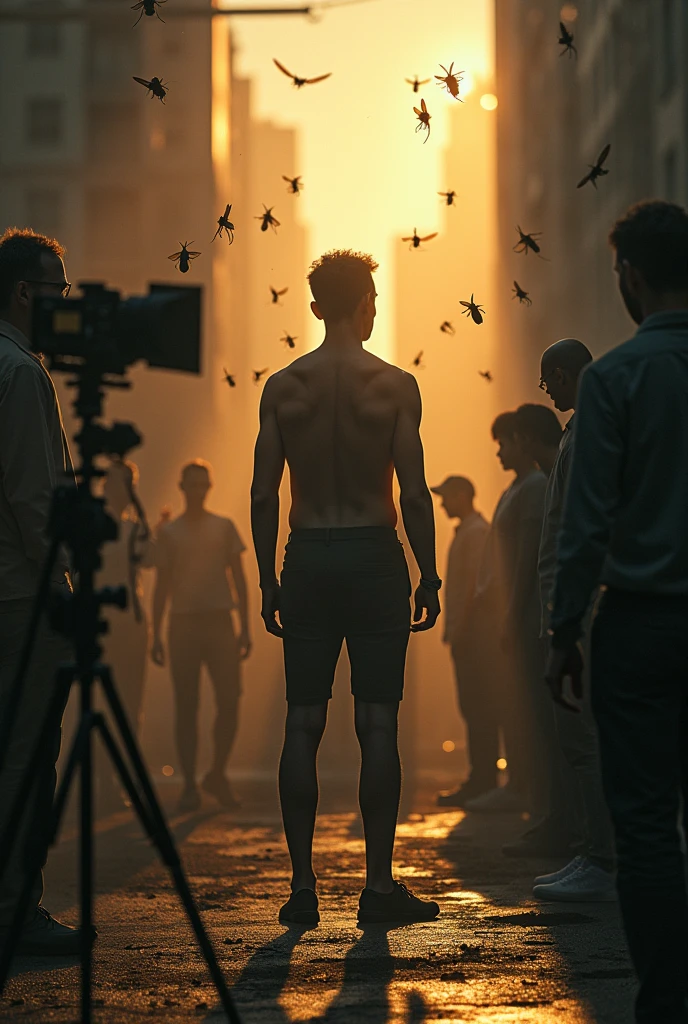 portray the social trait of narcissism with Morning Glow, The emergence of insects, Film production, dramatic chiaroscuro