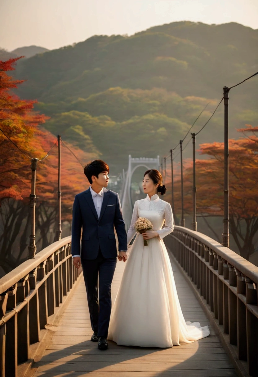 south korean couple on a bridge