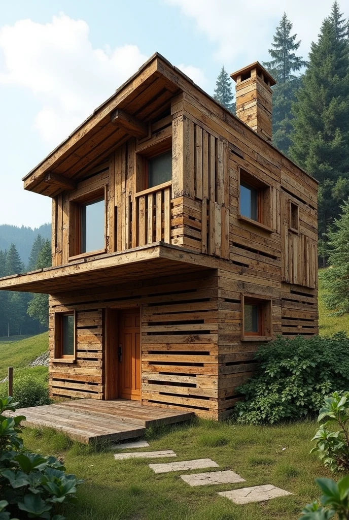 Exterior of a house made from pallets 