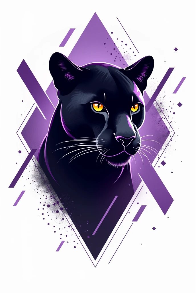 **shirt color:** White - **Design Principal:** A stylized panther in the center, with elegant lines and details that highlight its powerful shape. The panther can have an intense and confident look.
- **Additional Detail:** Purple elements around the panther, such as geometric shapes or artistic features that complement the design. These details can include soft shadows or patterns that create a sense of movement and dynamism..
- **styled:** Modern and bold, ideal for those who like an artistic and fashionable touch.