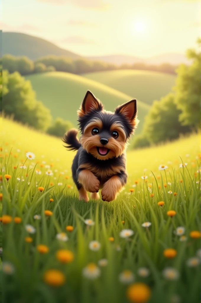 Small black and brown dog in the field
