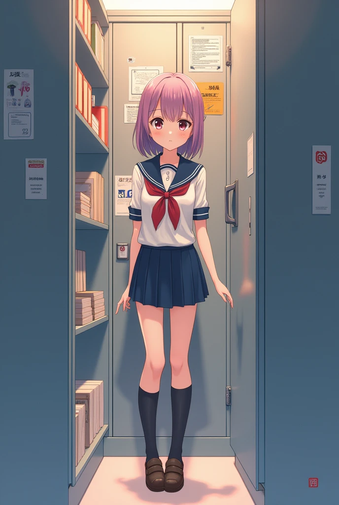 Female Anime School uniform inside locker