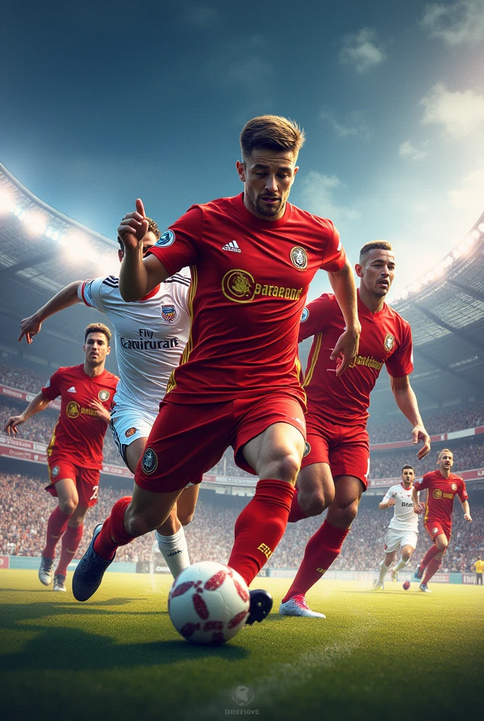 Champions League background, There are Galatasaray and Young Boys logos and Galatasaray players, Create an image with the text match day